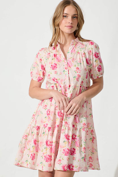 Felicia Shirt Dress In Pink Floral Cotton