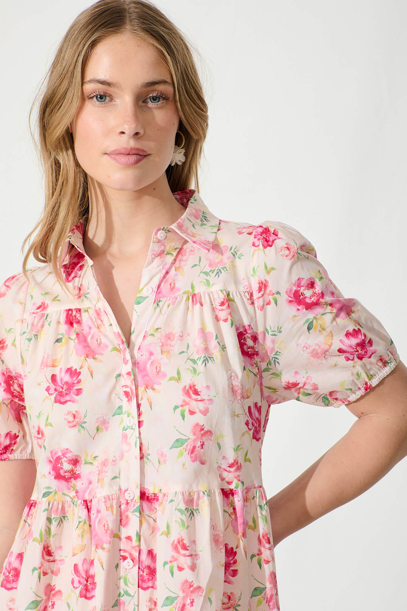 Felicia Shirt Dress In Pink Floral Cotton