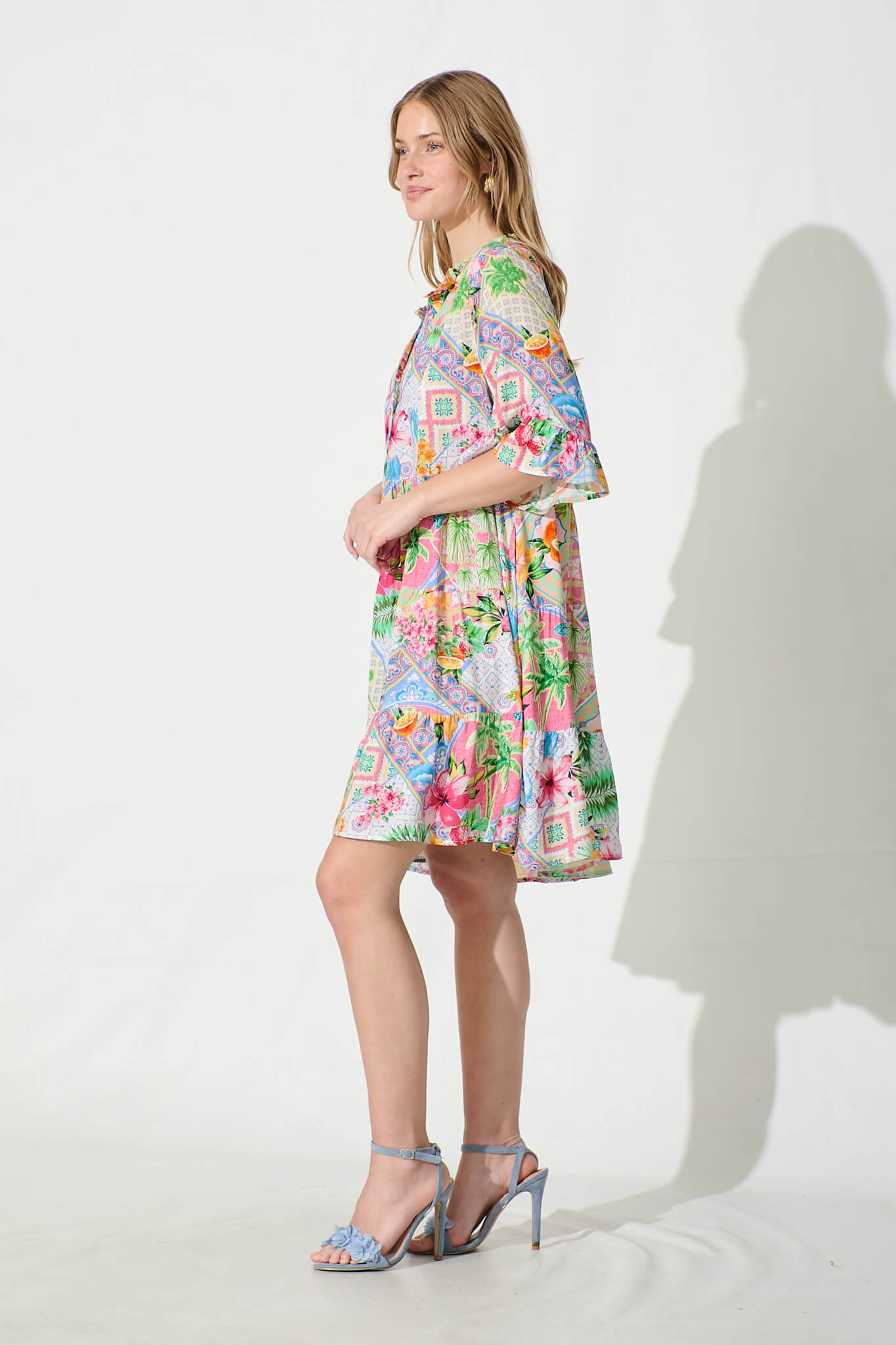 Aleister Smock Dress in Bright Multi Patchwork Floral