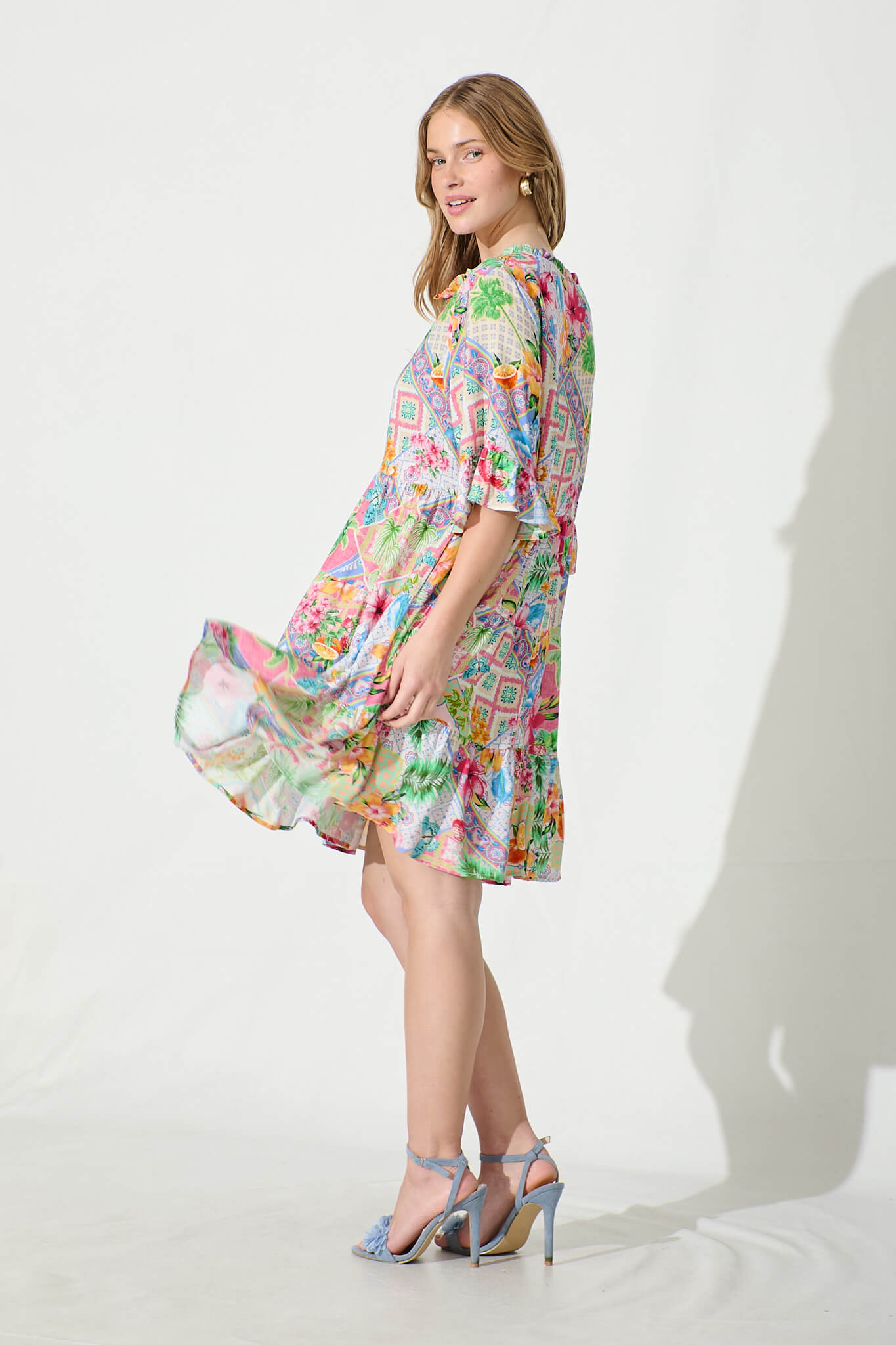 Aleister Smock Dress in Bright Multi Patchwork Floral