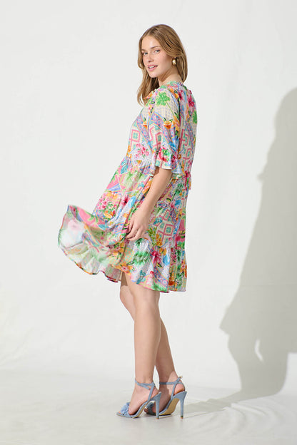 Aleister Smock Dress in Bright Multi Patchwork Floral