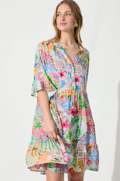 Aleister Smock Dress in Bright Multi Patchwork Floral