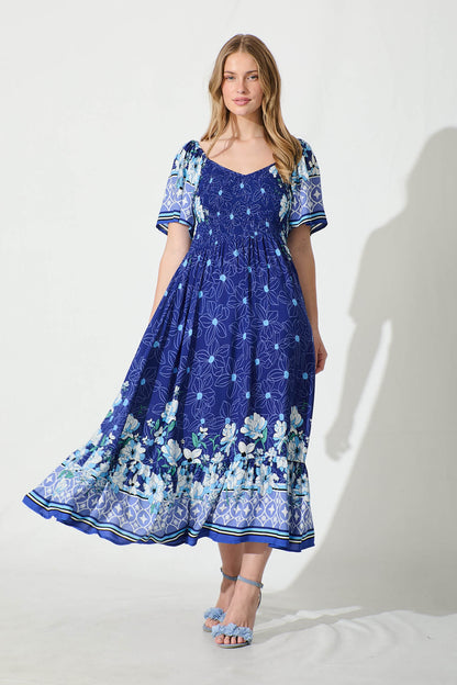 Carmella Maxi Dress in Blue Border Print