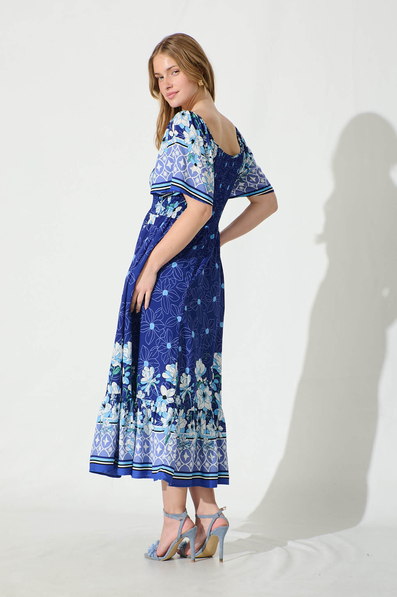Carmella Maxi Dress in Blue Border Print