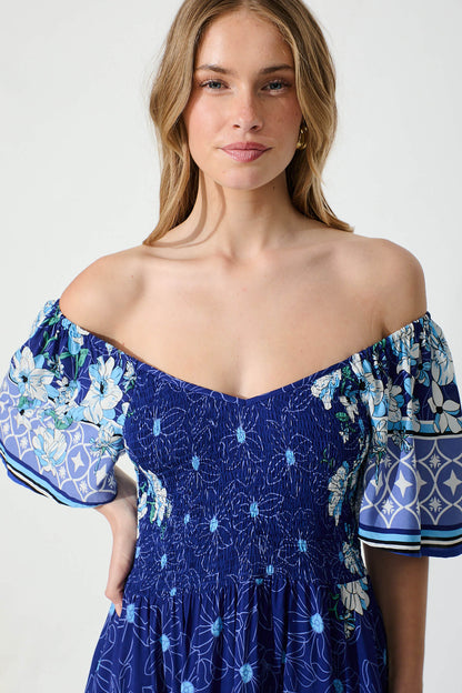 Carmella Maxi Dress in Blue Border Print