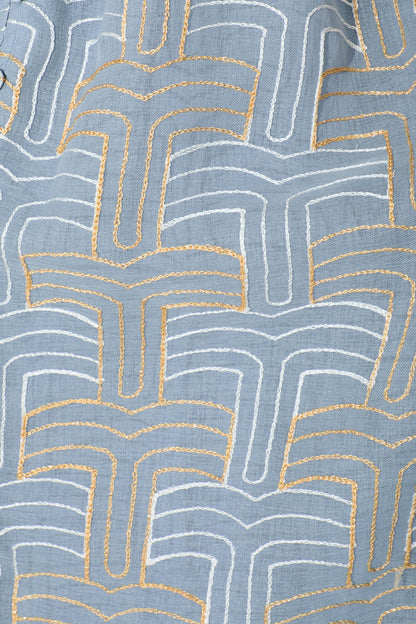 Evermore Midi Dress Dusty Blue with Lurex Embroidery