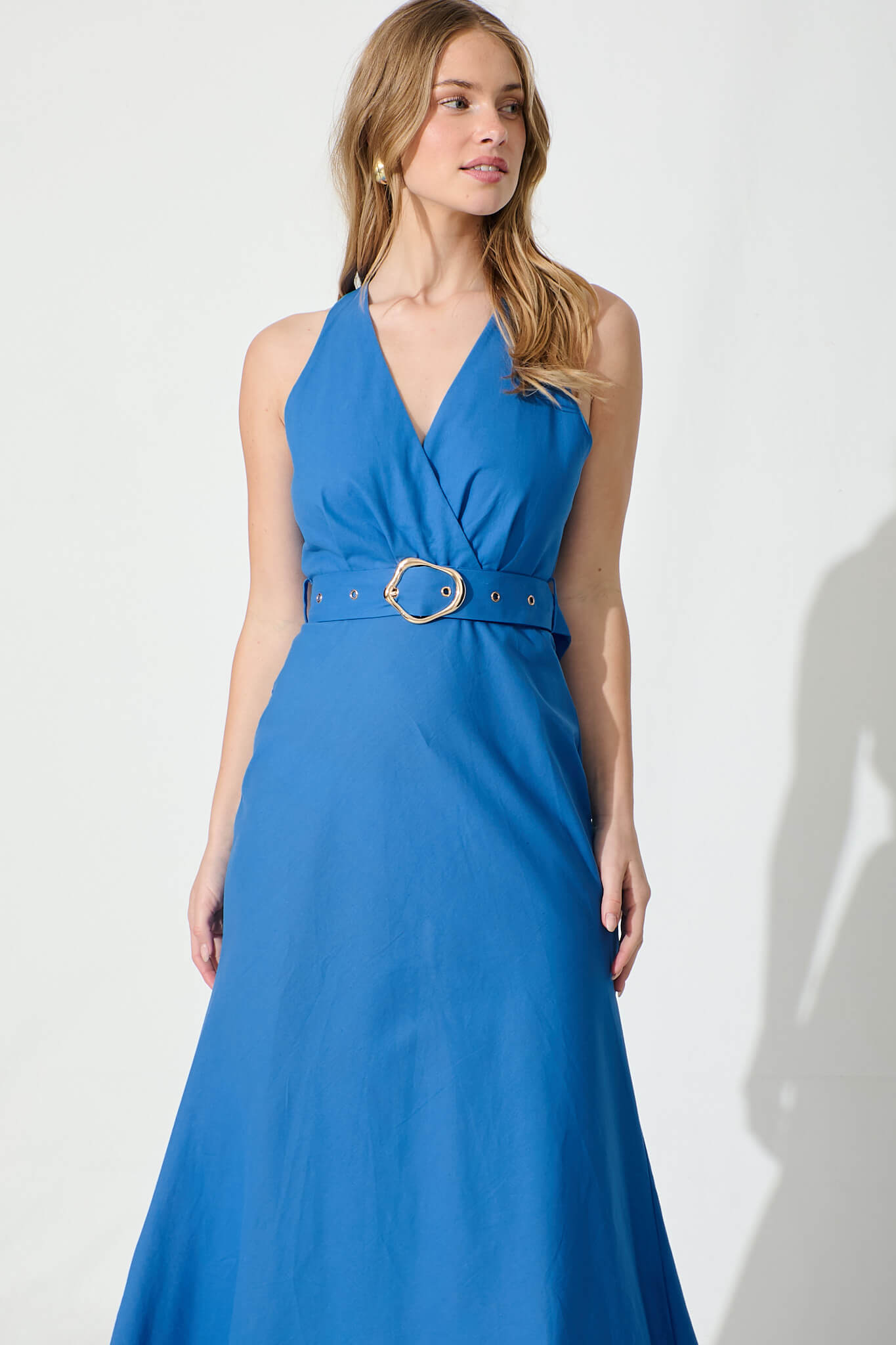 Evangeline Midi Dress in Blue Cotton