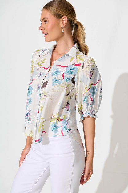 Alexandros Shirt in White with Blue Multi Floral