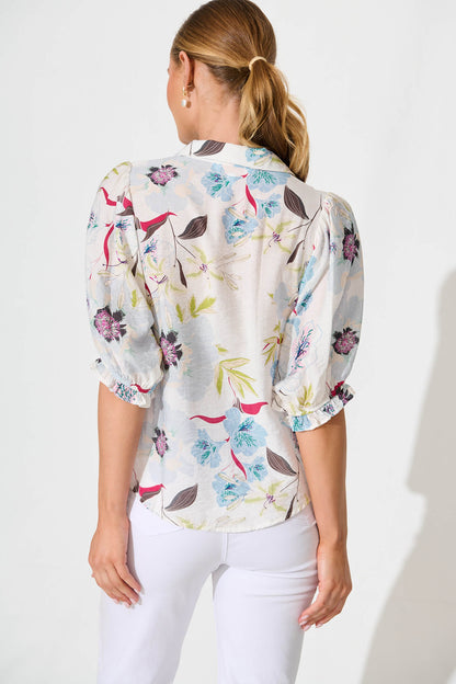 Alexandros Shirt in White with Blue Multi Floral