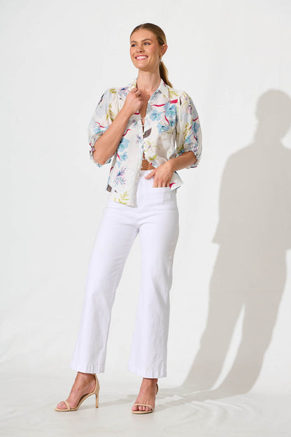 Alexandros Shirt in White with Blue Multi Floral