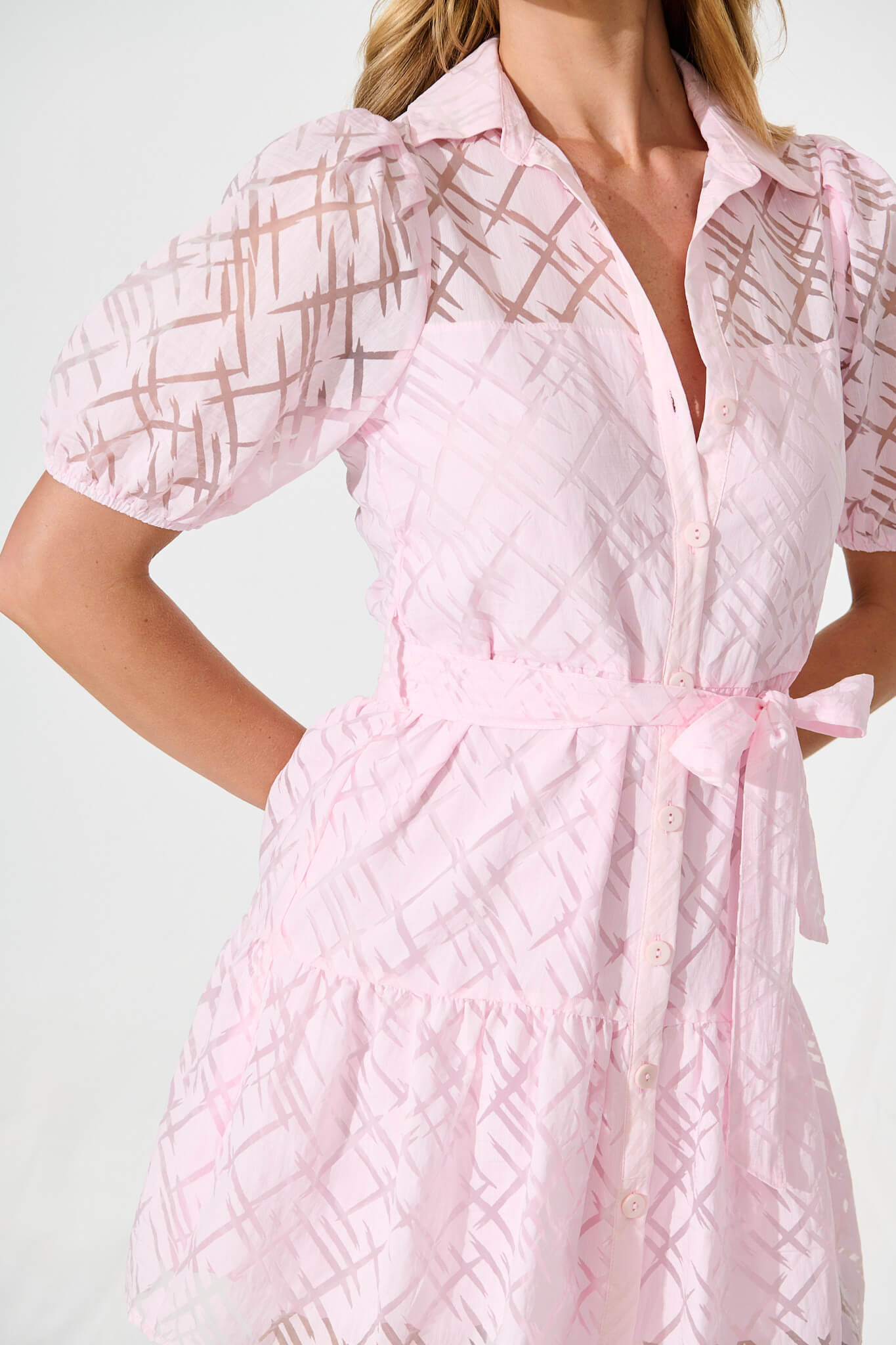 Quinette Shirt Dress in Pale Pink Organza