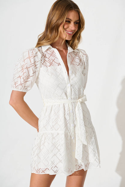 Quinette Shirt Dress in White Organza