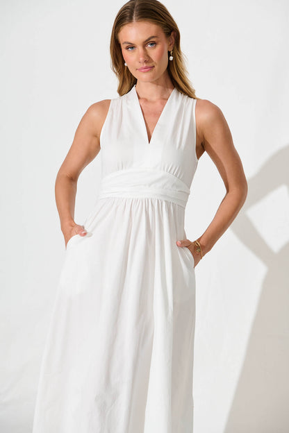 Odelle Midi Dress in White Cotton