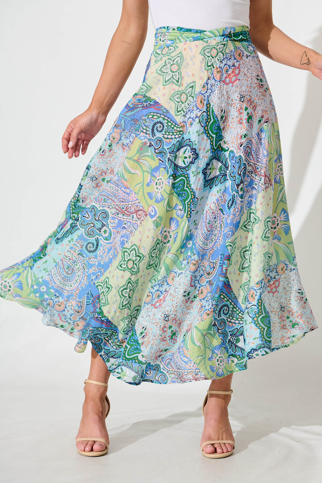 Talisse Maxi Skirt in Blue Multi Patchwork