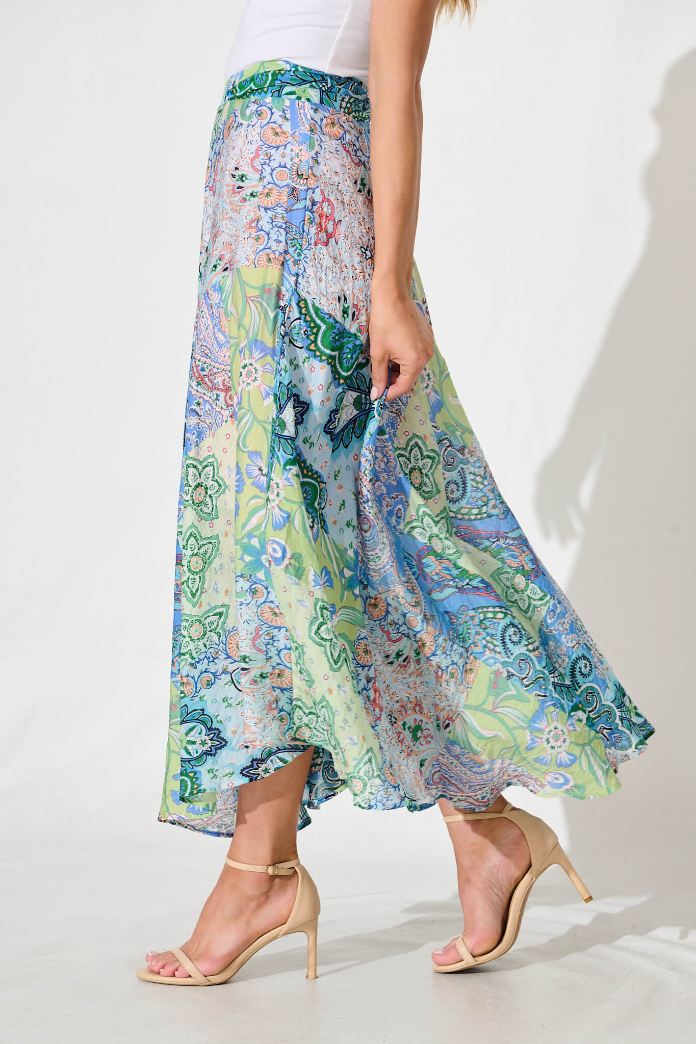Talisse Maxi Skirt in Blue Multi Patchwork