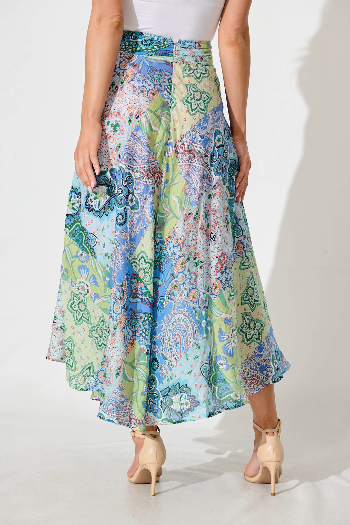 Talisse Maxi Skirt in Blue Multi Patchwork