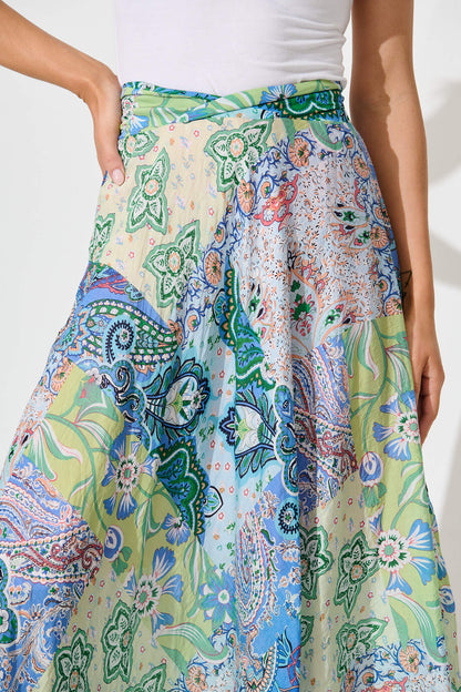 Talisse Maxi Skirt in Blue Multi Patchwork