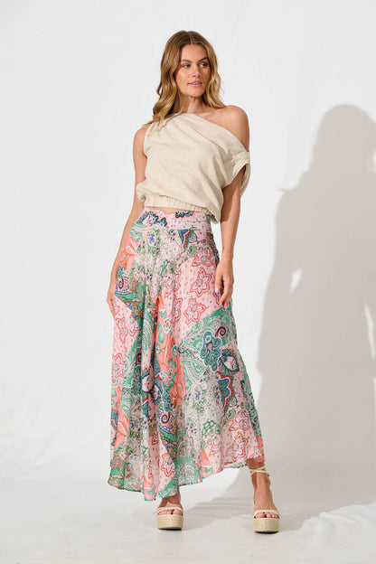 Talisse Maxi Skirt in Apricot Multi Patchwork