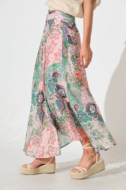 Talisse Maxi Skirt in Apricot Multi Patchwork