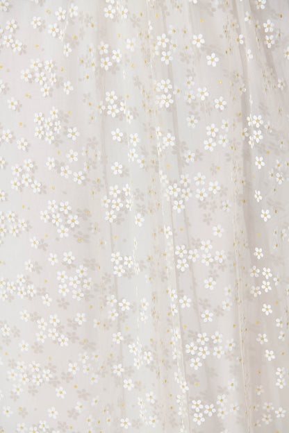 Lilitina Midi Skirt in White Floral Tulle With Gold Lurex