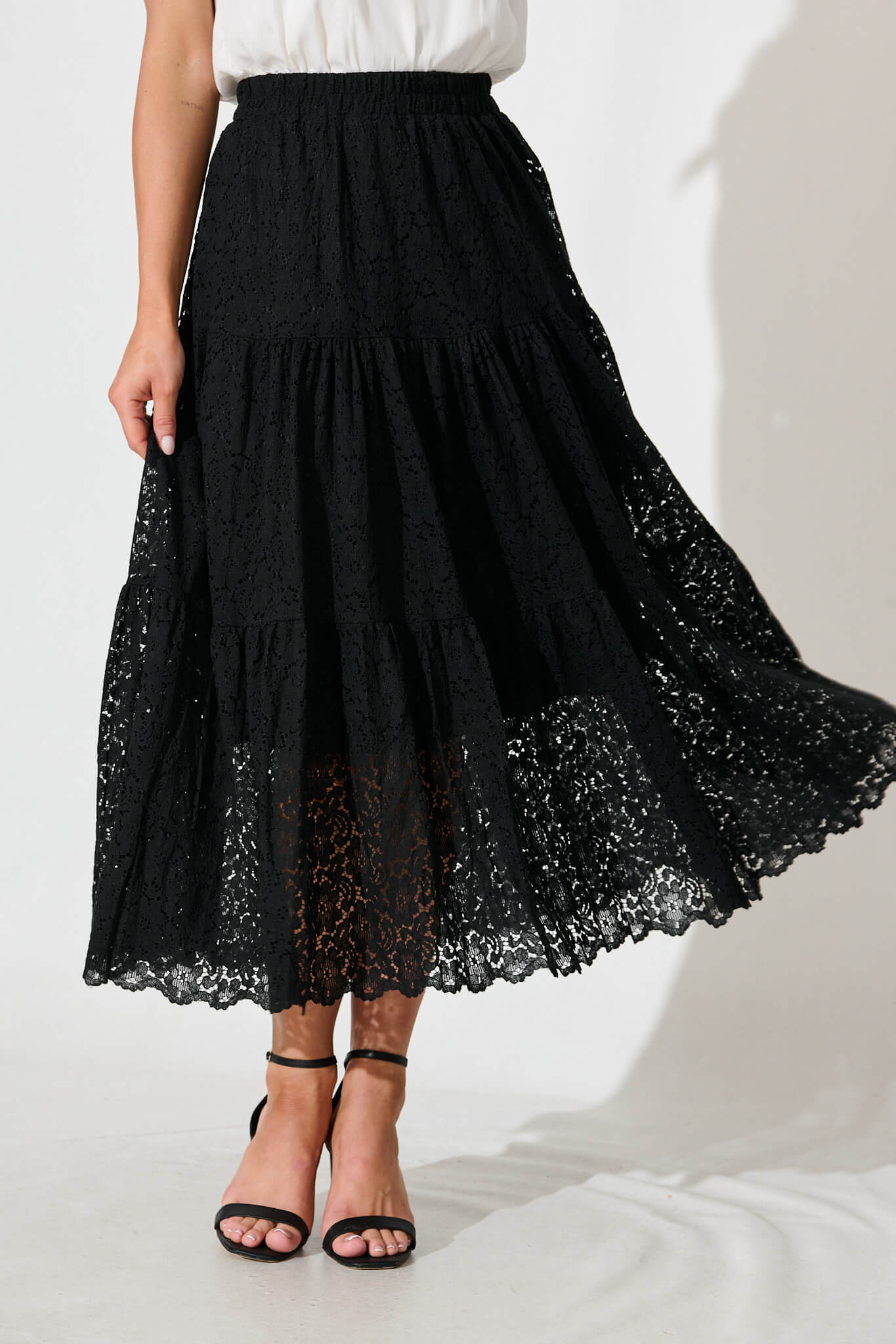 Augustus Midi Skirt in Black Lace