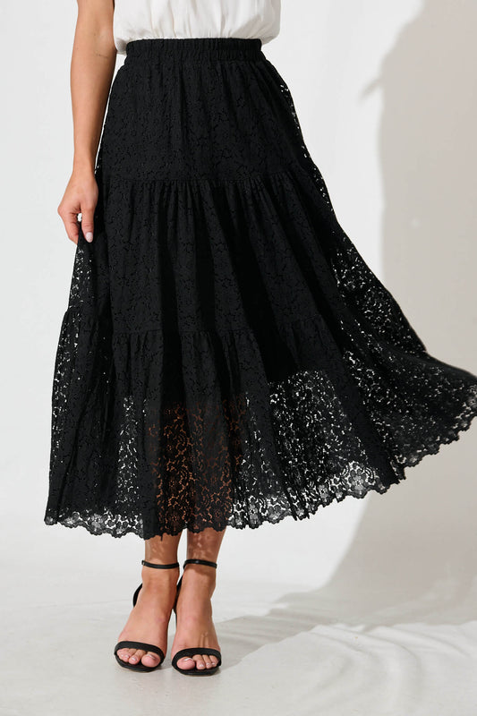 Augustus Midi Skirt in Black Lace