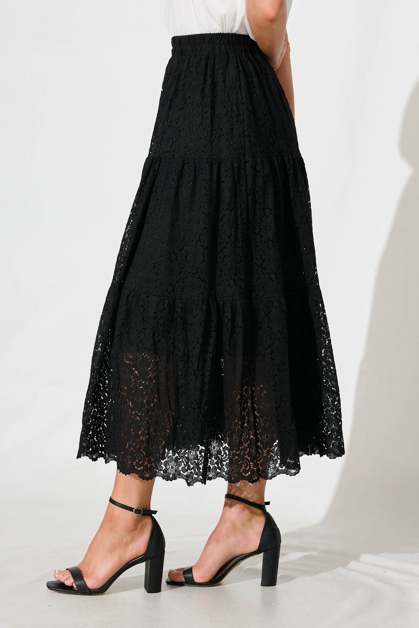 Augustus Midi Skirt in Black Lace