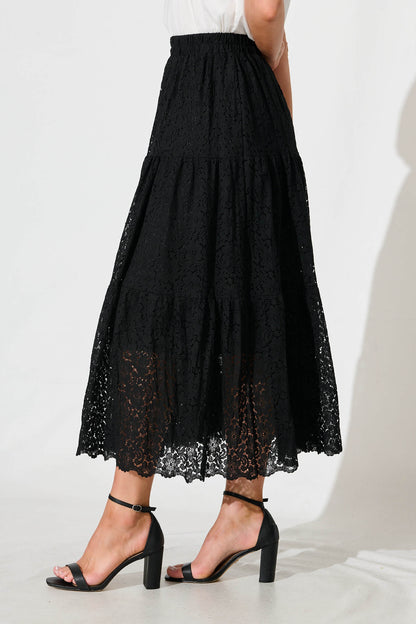 Augustus Midi Skirt in Black Lace