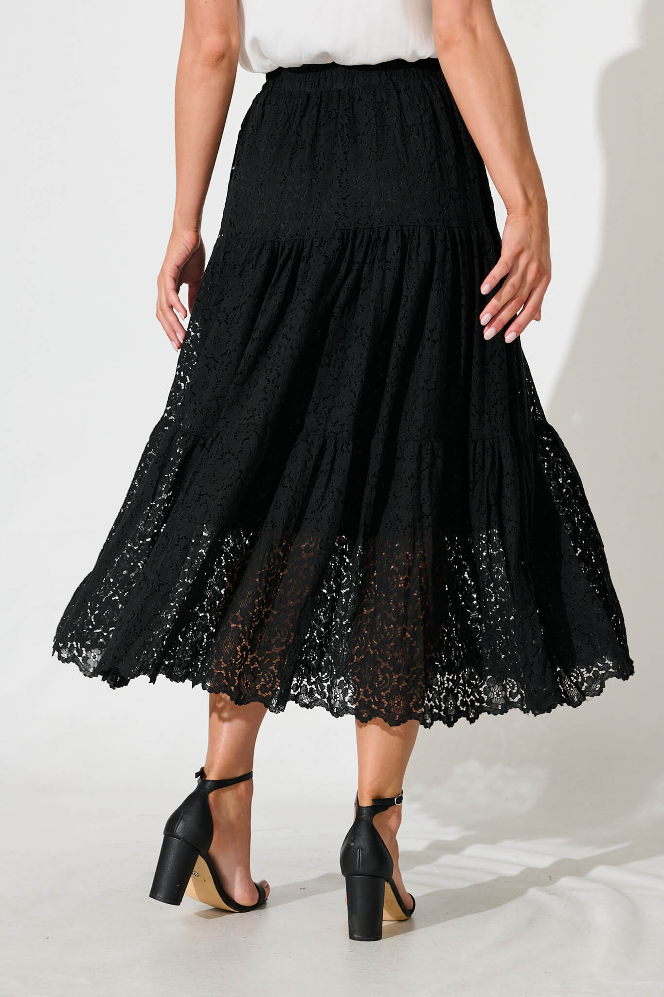 Augustus Midi Skirt in Black Lace