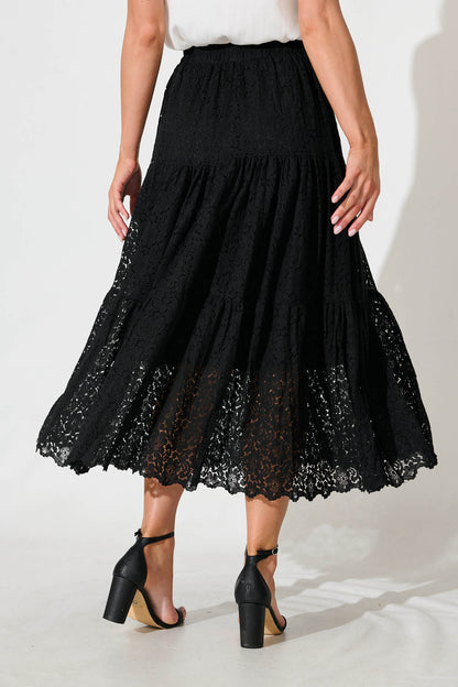 Augustus Midi Skirt in Black Lace