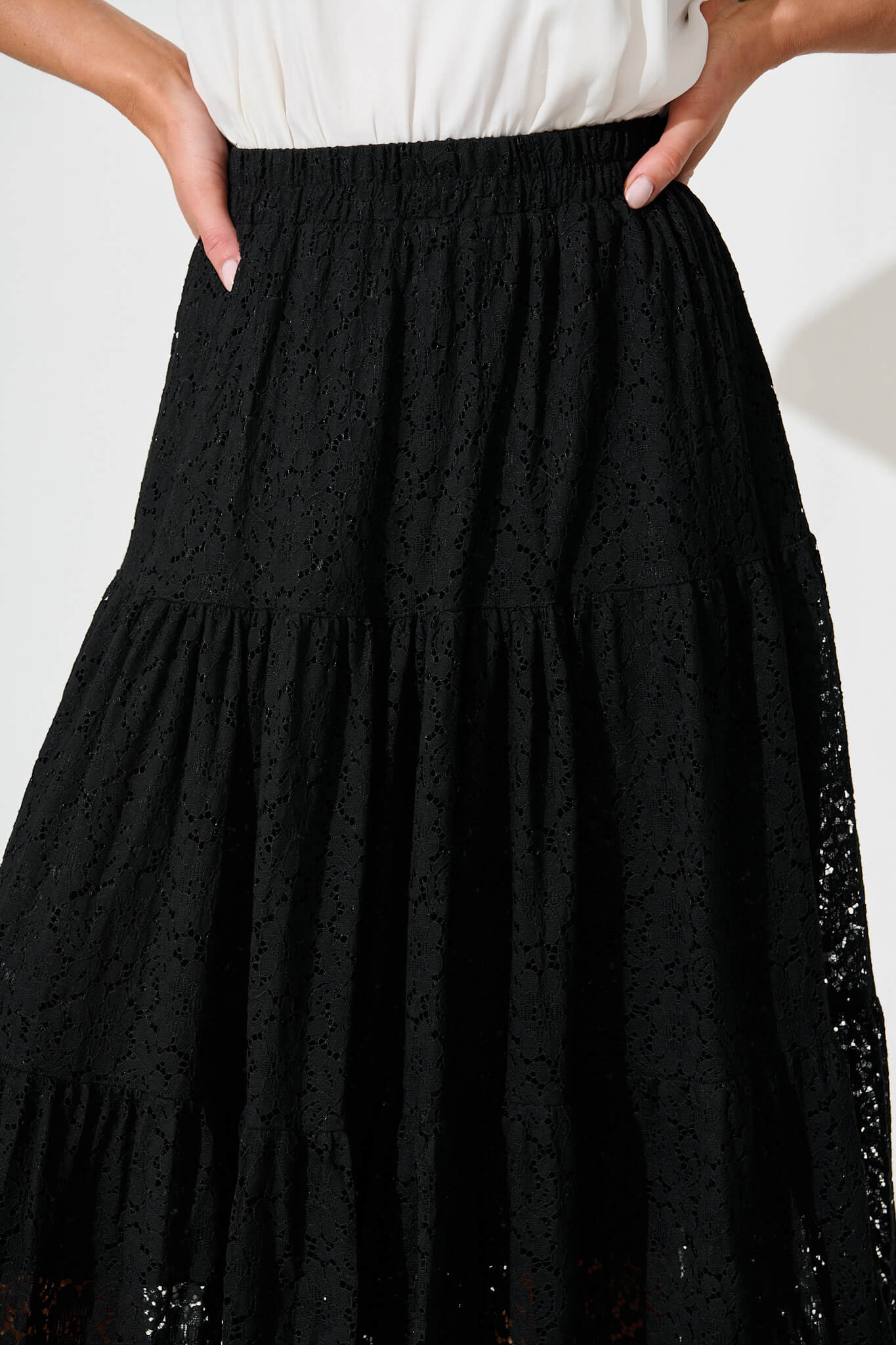 Augustus Midi Skirt in Black Lace