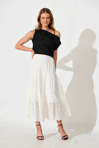 Augustus Midi Skirt in Cream Lace