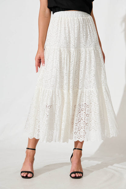 Augustus Midi Skirt in Cream Lace