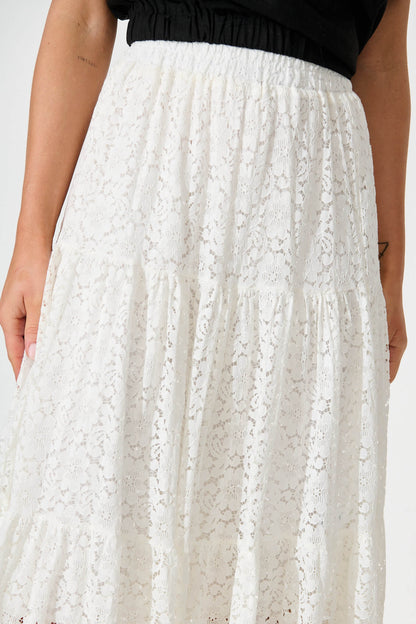 Augustus Midi Skirt in Cream Lace