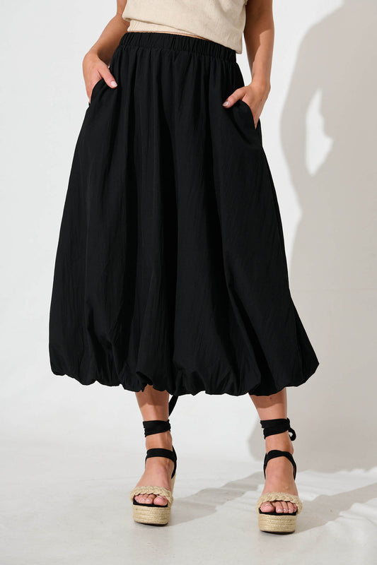 The Kiss Bubble Hem Midi Skirt in Black