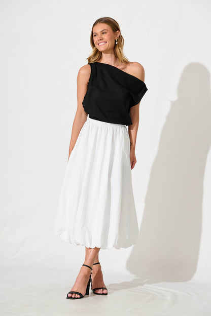 The Kiss Bubble Hem Midi Skirt in White