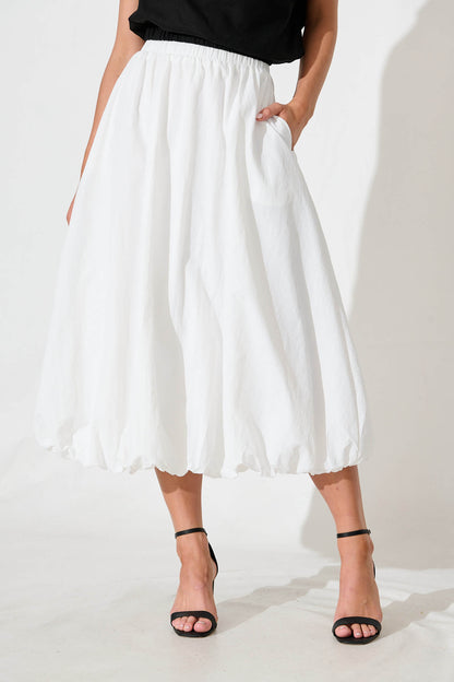 The Kiss Bubble Hem Midi Skirt in White