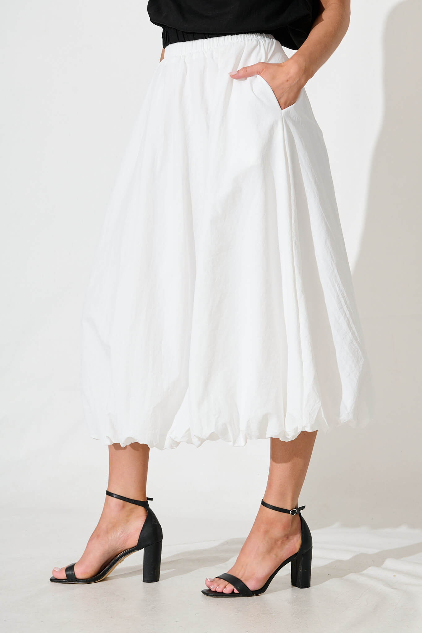 The Kiss Bubble Hem Midi Skirt in White