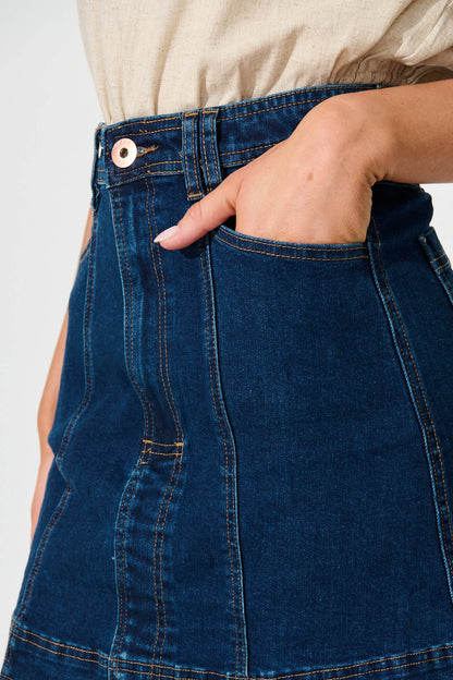 Ayanna Denim Skirt in Dark Blue