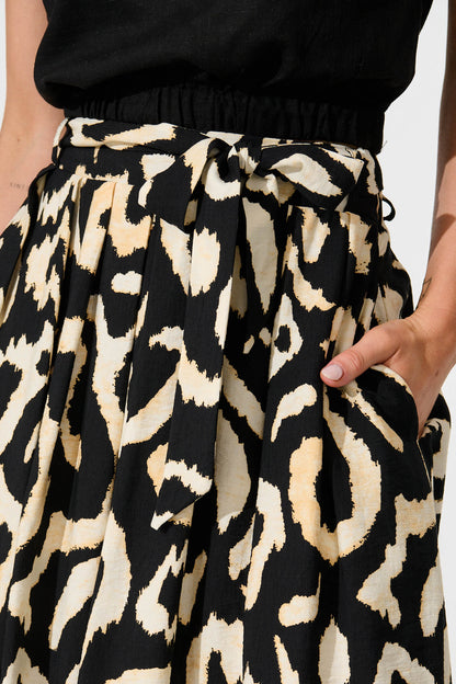 Bailey Midi Skirt In Black With Cream Abstract