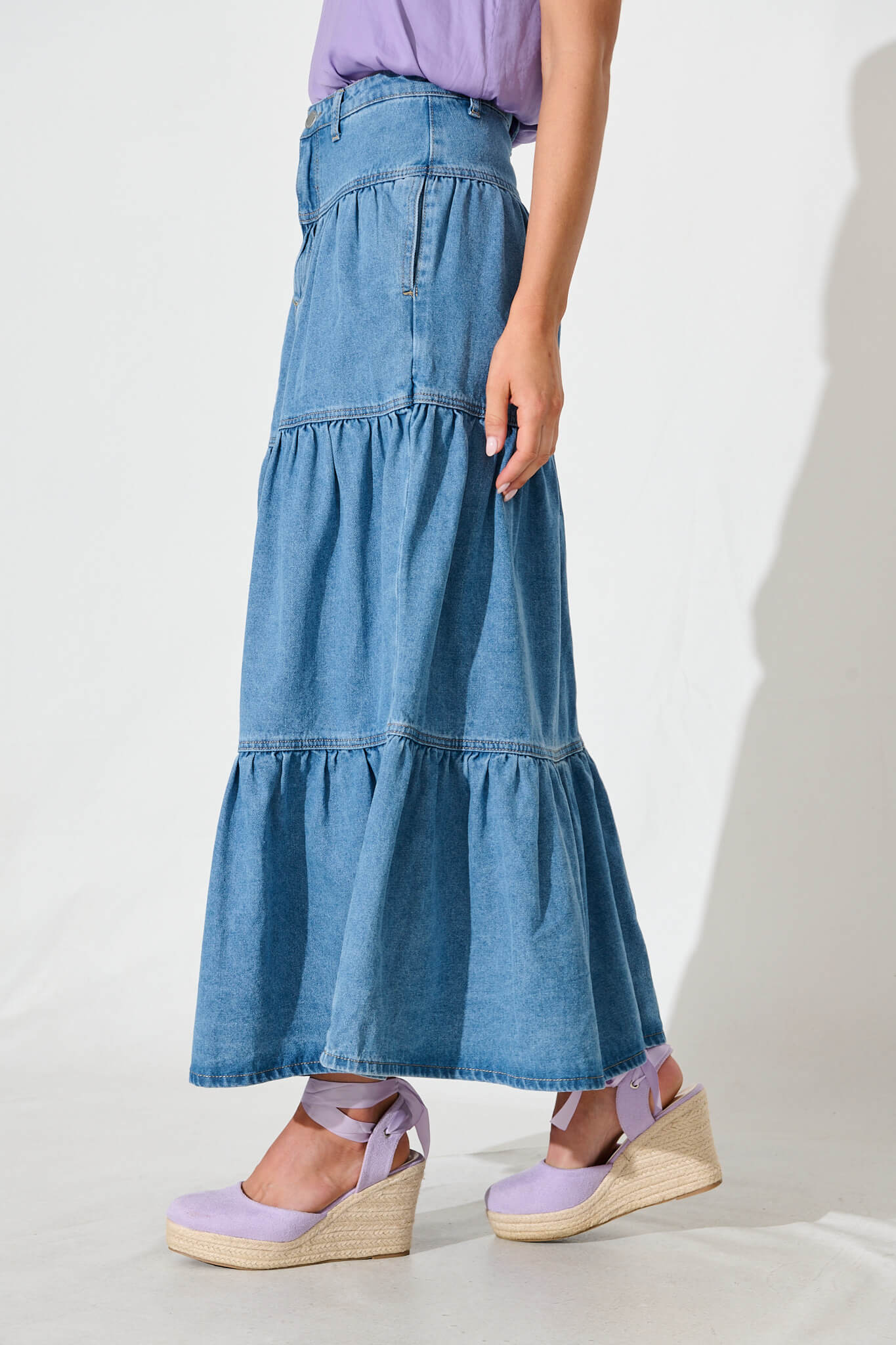 Aisha Maxi Skirt In Mid Blue Denim