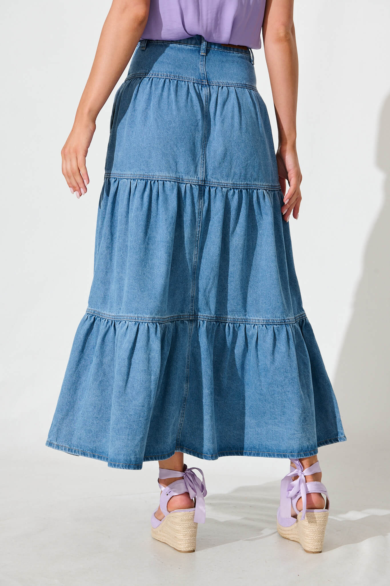 Aisha Maxi Skirt In Mid Blue Denim