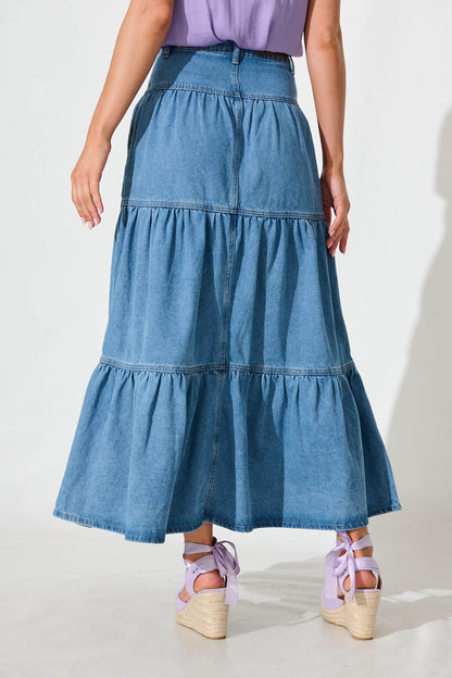 Aisha Maxi Skirt In Mid Blue Denim
