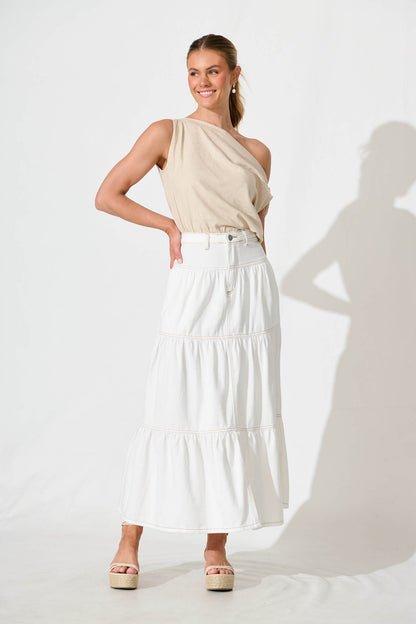 Aisha Maxi Skirt In White Denim