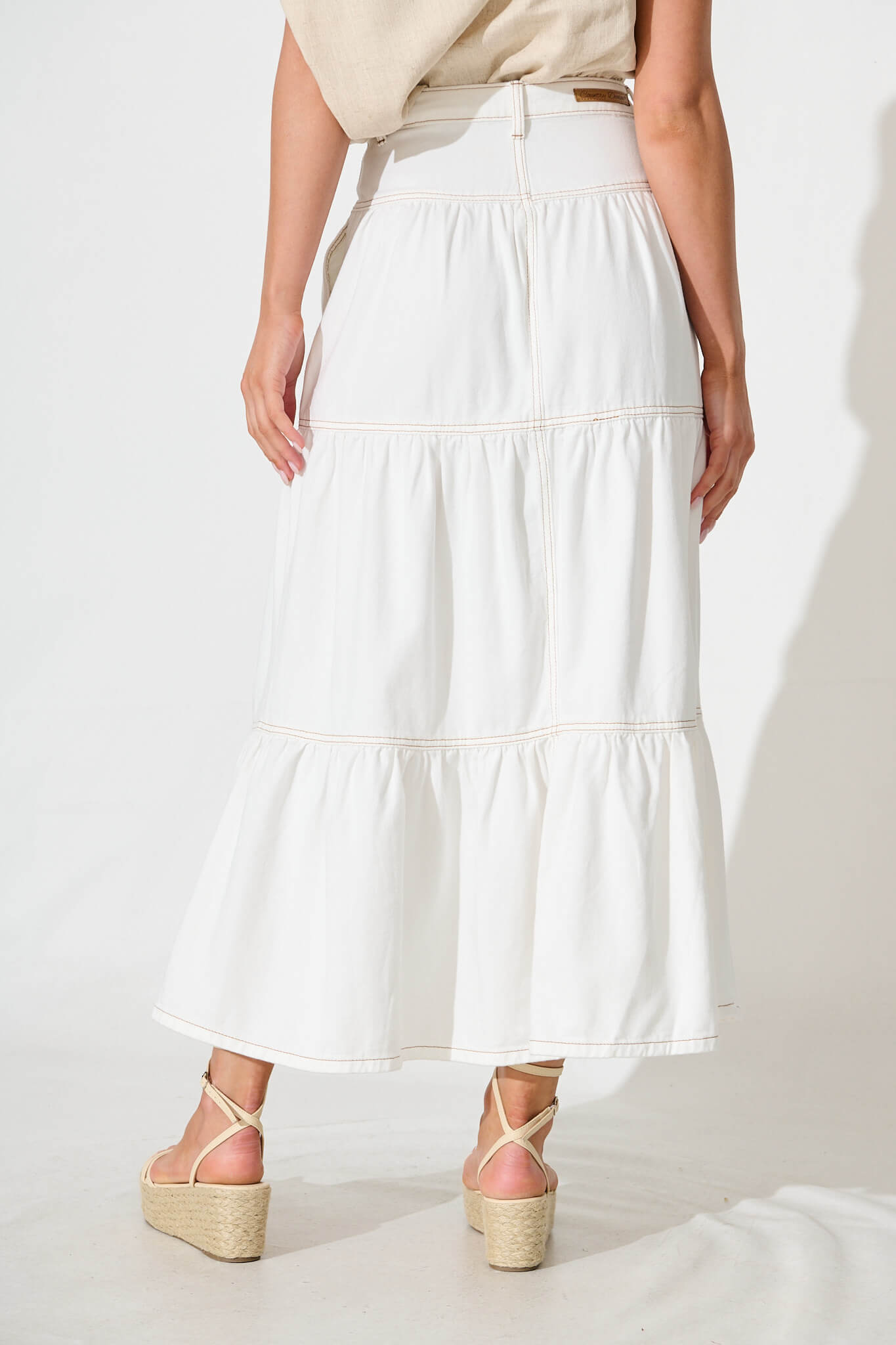 Aisha Maxi Skirt In White Denim