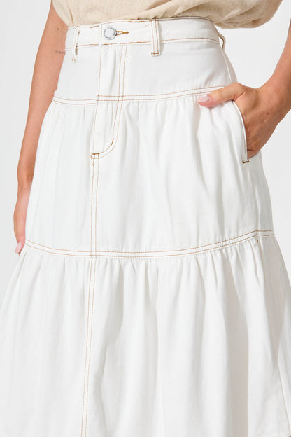 Aisha Maxi Skirt In White Denim