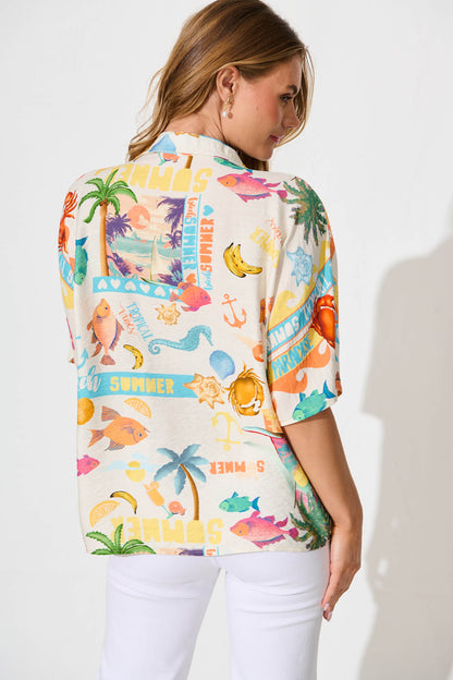 Columbia Shirt In Cream With Multi Summer Print