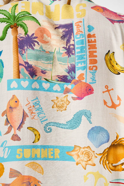 Columbia Shirt In Cream With Multi Summer Print