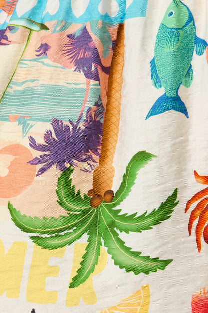 Vesna Short In Cream With Multi Summer Print