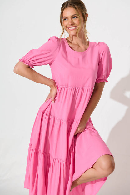 Nevi Tiered Midi Dress In Pink